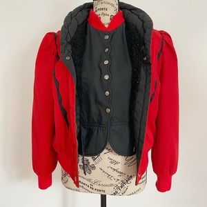 Mod Maid 1980s Vintage Black Red Puffer Jacket